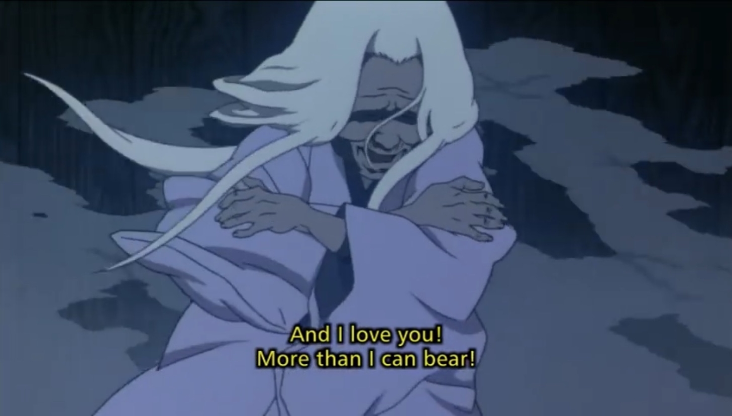 the old crone that emerges in Chiyoko's reflection saying 'and I love you more than I can bear'